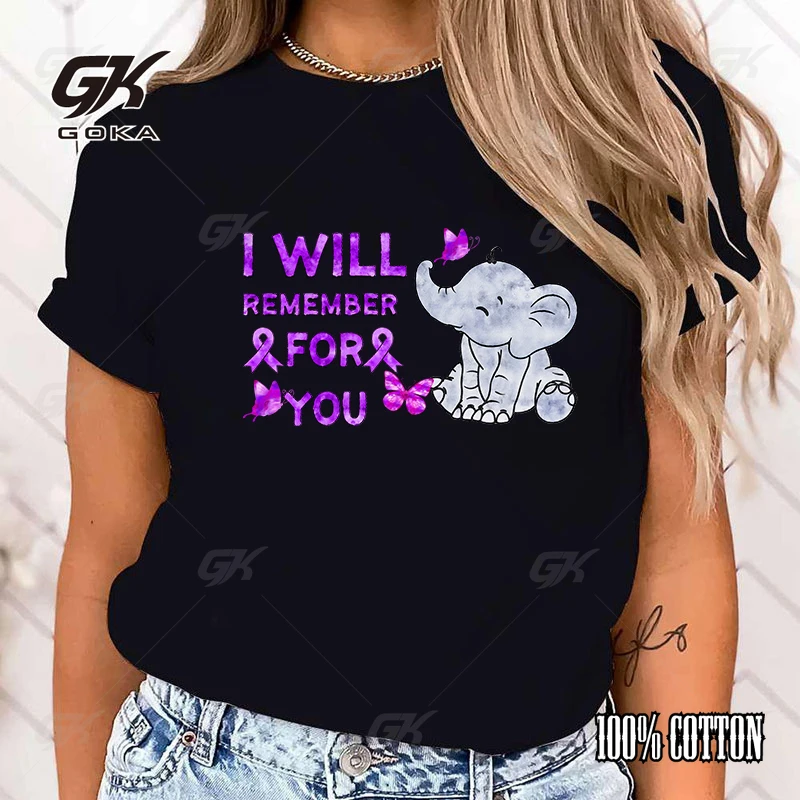 New I Will Remember For You Elephant Alzheimer'S Awareness Printing T Shirts Fashion Short Sleeve T Shirt