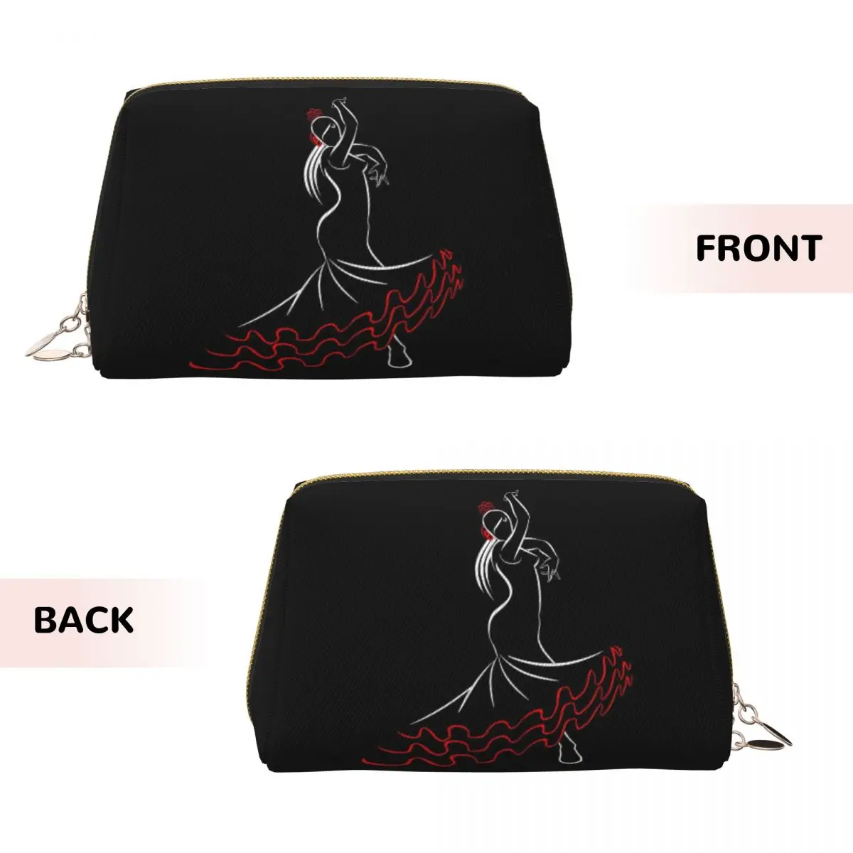 Spain Flamenco Dancer Front Women Cosmetic Bags Travel Makeup Organizer Pouch Toiletry Storage Dopp Kit Box