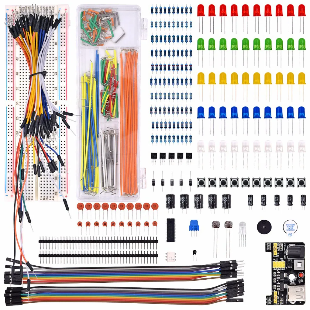 830 Tie-points Breadboard Cable Jump Wire Resistor Capacitor LED Potentiometer Buzzer Transistor Kit For Arduino UNO R3 Kit