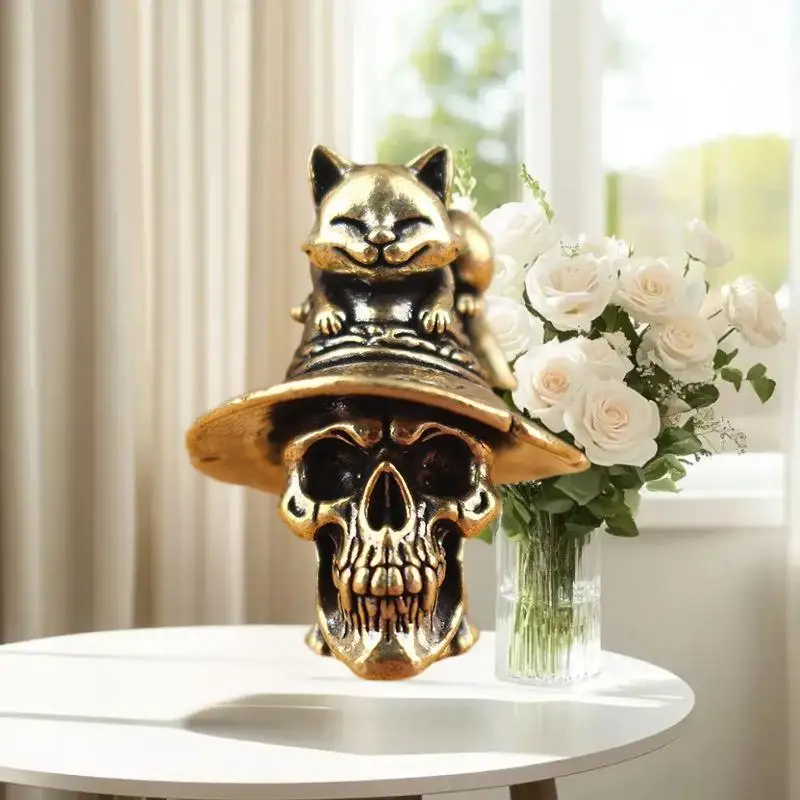 △ 1Pcs Cute Desk Decor Brass Rose Cat Statue Tea Pet Sculpture For Office Home Valentine's Day Gift For Women And Cat Lovers