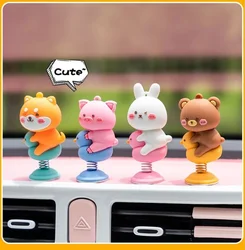 Anime Cute Animal Shaking Head Spring Toys Car Panel Dashboard Decoration PVC Car Ornament Doll Auto Interior Accessories Gift