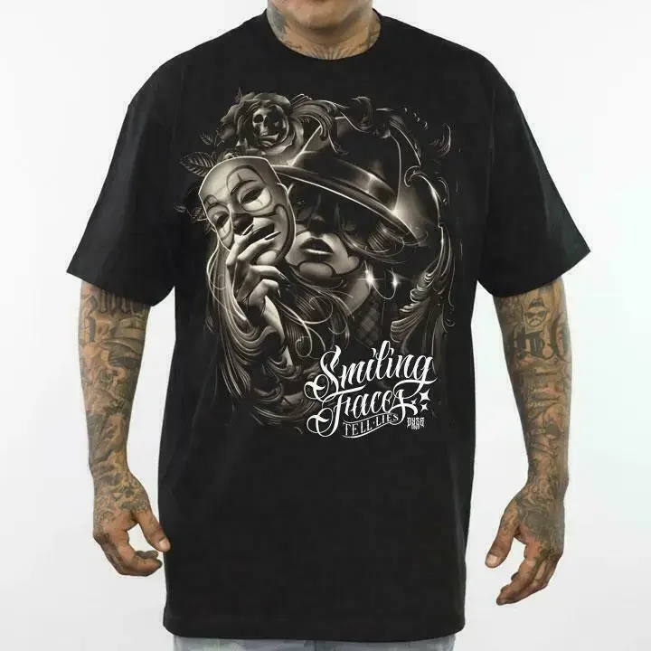 Smiling Faces Men'S T Shirt Dyse One Chicano Tattoo Art Lowrider