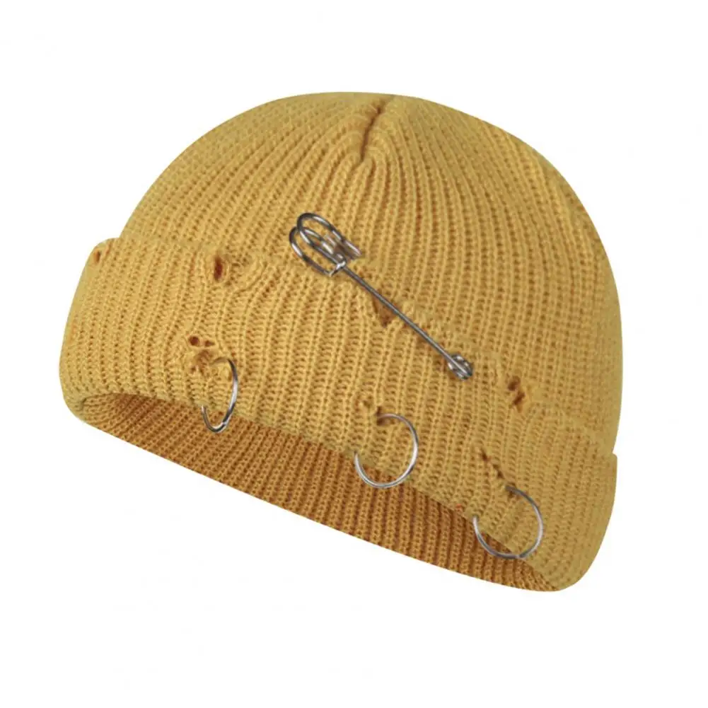 Casual Knitted Hat  Ripped Woolen Yarn Female Hat  Winter Thermal Ladies Knit Skull Cap