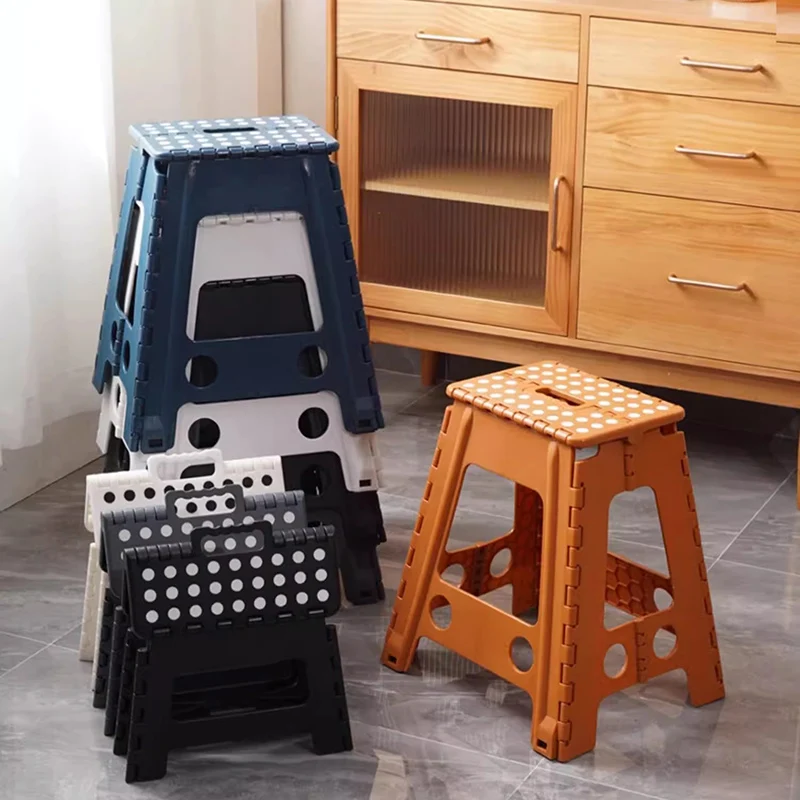 Heavy Duty Plastic Folding Stool with Anti Slip Feet Easy Carry Handle Space Saving Foldable Step Stool Kitchen Bathroom Outdoor