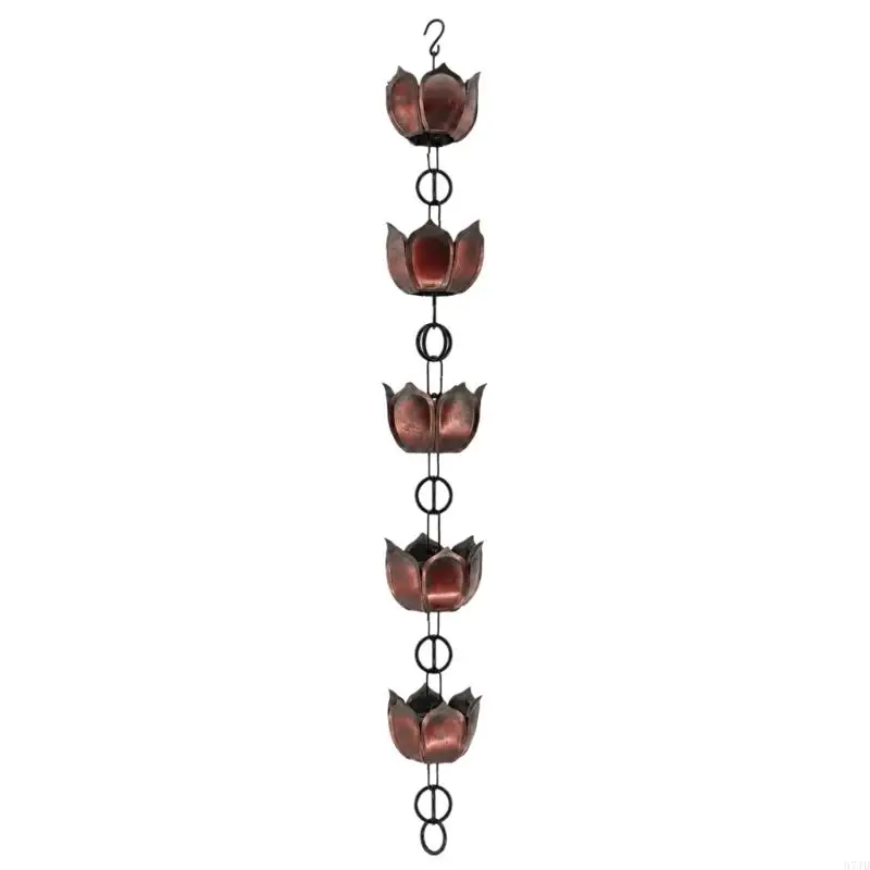 Flower Cup Rain Chain with Five Linked Sections, Staged Water Guidance, and Decorative Charm for Roof Edges 37JD