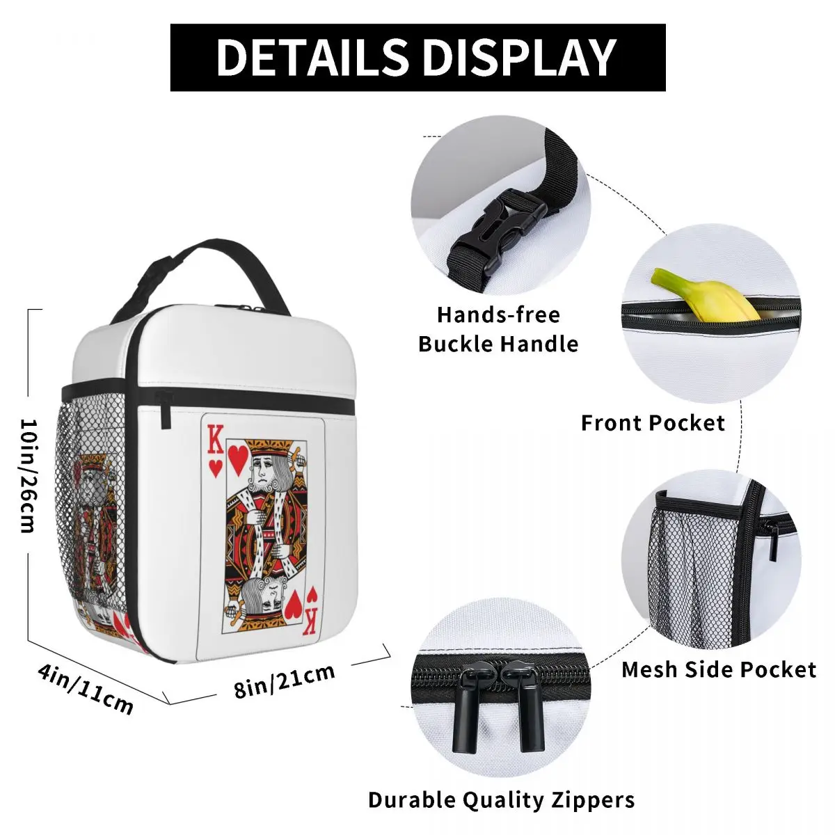 King Of Hearts Poker Playing Card Insulated Lunch Bag for Women Office Cooler Thermal Food Box Tote Lunch Boxes Container