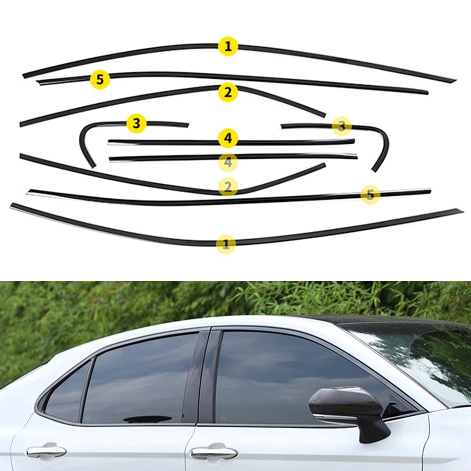 

For Toyota Camry 8th 2018-2024 Car Window Trim Cover Titanium Black Stainless Steel Decor Seal Strip Water Shield Weatherstrips