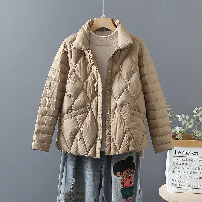 2023 Autumn Winter Women Single-breasted Warm Down Coat Light White Duck Down Jacket Parkas Female Slim Bigsize Puffer Outwears