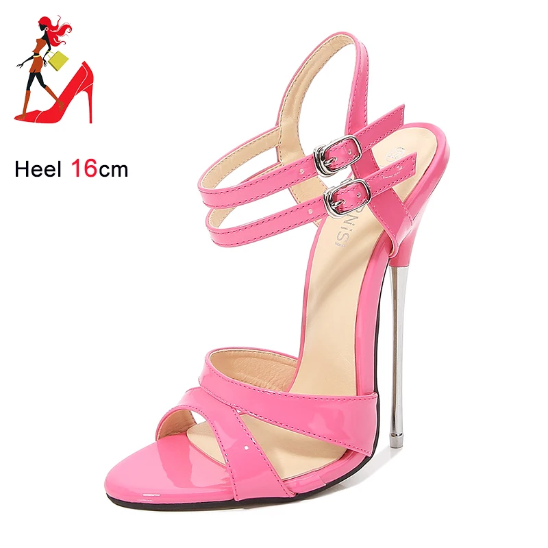 Summer Women Ankle Strap Shoes 16CM Ultra High Metal Heel Sandals Plus Size 46 Club Ladies Shoes Fetish Cross Dresser High Heels