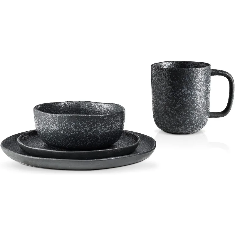 Tom Stoneware Reactive Glaze Dinnerware Set,  Black-White