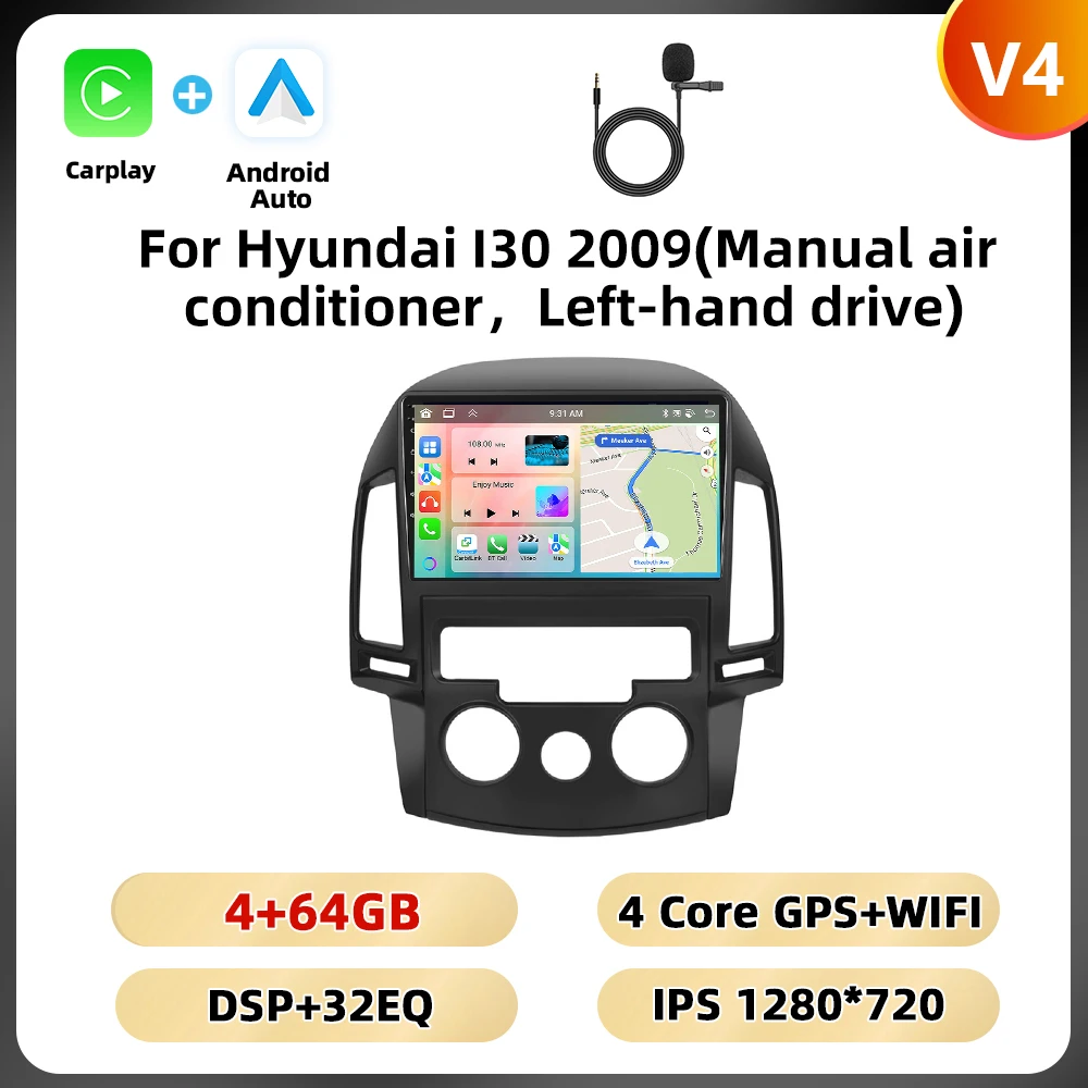 Podofo 8 + 128G 2din Autoradio Voor Hyundai I30 2009 Multimediaspeler 8Core Wifi Gps Carplay Android Auto Dsp Bluetooth Auto Audio