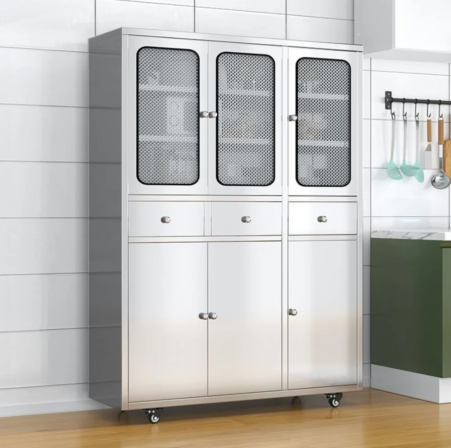& Stainless Steel Kitchen Sideboard Household Kitchen  Storag with Drawers Multi-level Cabinet