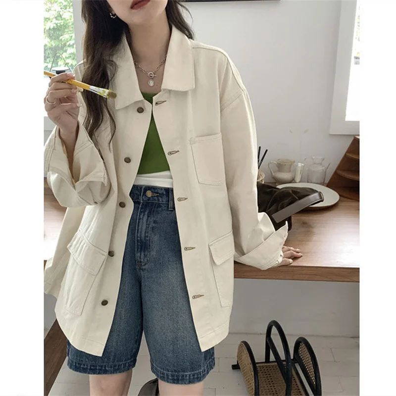 

Women's Fashion Denim Jacket Spring and Autumn Female New Single Breasted Loose Medium And Long Casual Niche Top Trend XQ265