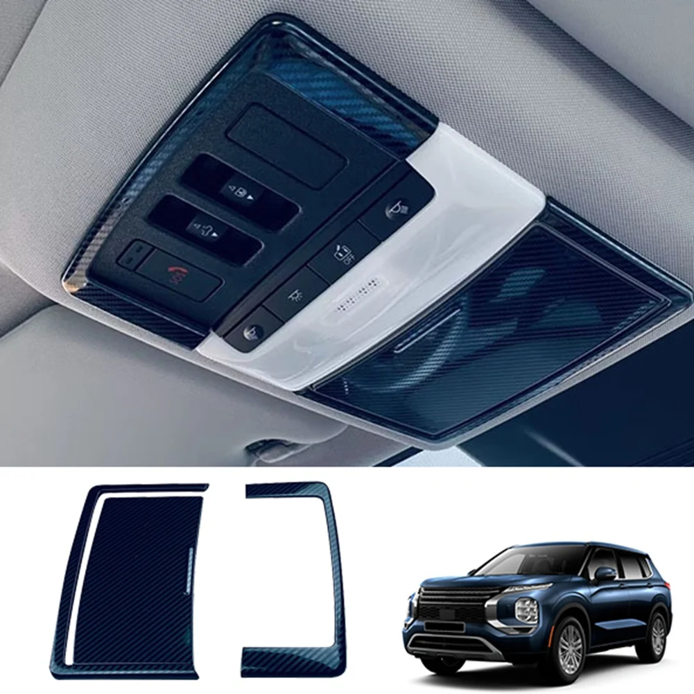 Car Carbon Fiber Stainless Steel Interior Front Reading Light Lamp Cover Trim Sticker for Mitsubishi Outlander 2022 2023