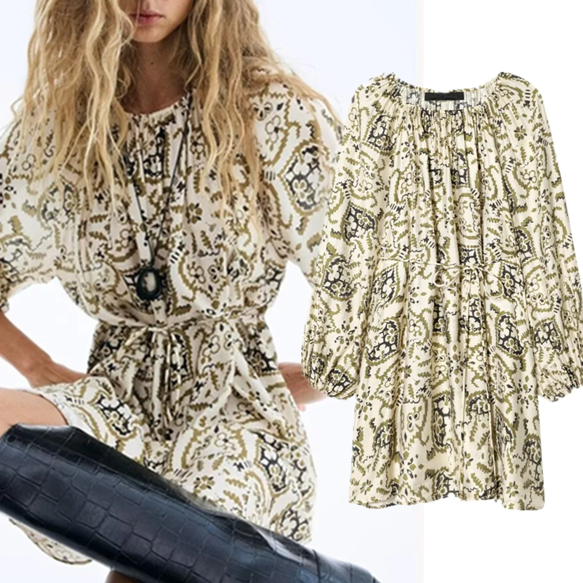 

Jenny&Dave 2026 Summer Mini Dress With Belt Bohemian Vintage Paisley Print Shirt Dress Loose Women's Dress,Dresses For Woman