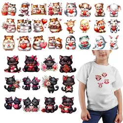 Animal Valentine's Day Series Love Black Cat Hamster dtf transfers Children's clothing to press Heat Transfer Printing