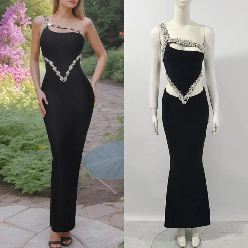 

Evening Dresses Luxury Gown Socialites Dresses Summer Sexy Collection Studded Pearl Diamond Suspenders Hip Hugging Dress New