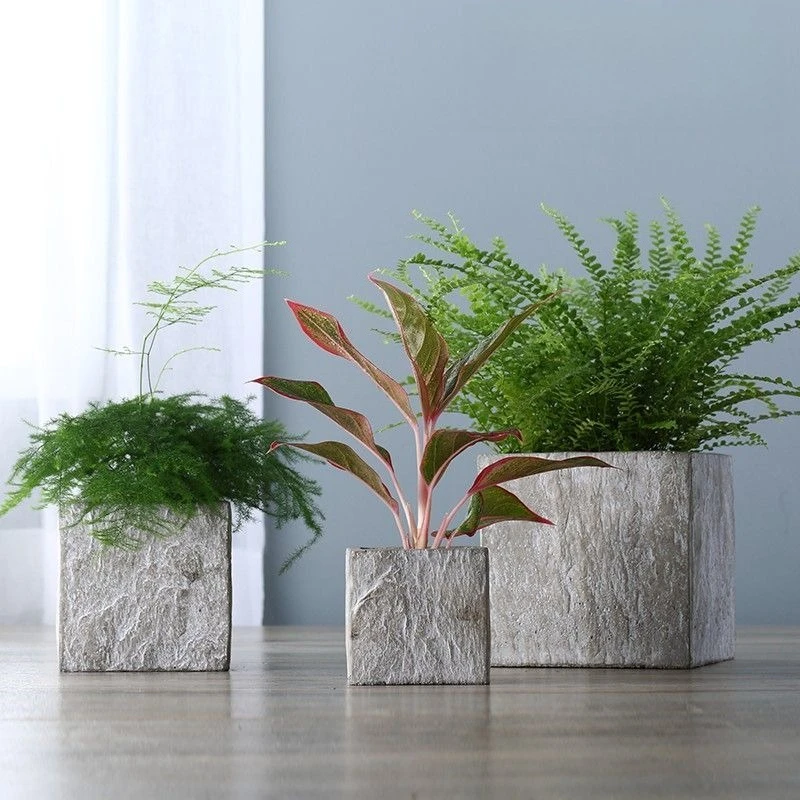 Nordic Style Square Imitation Stone Succulent Plant Flowerpot Potted Landscape Cement Flower Pots Balcony Decor Garden Supplies