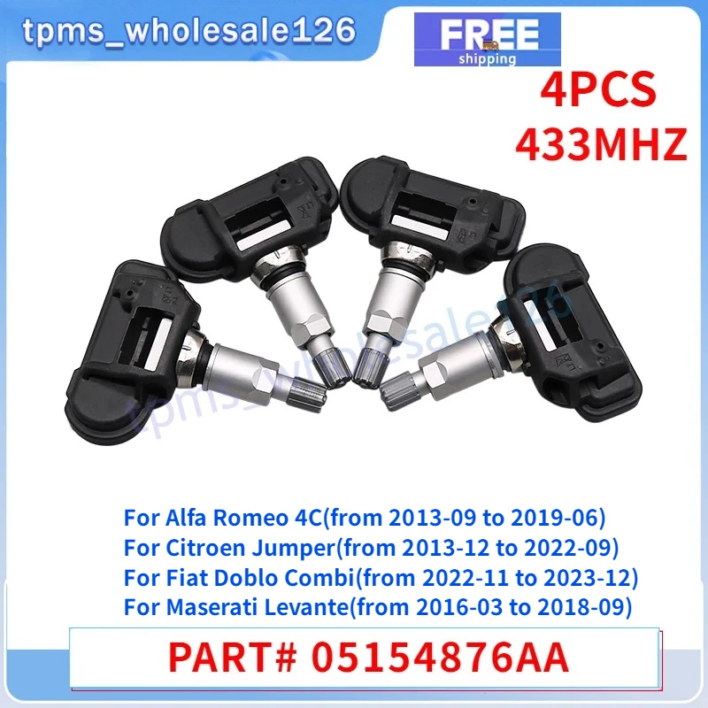 4 Teile/los Reifendruckkontrollsensor 05154876AA Für 2013-2019 Alfa Romeo 4C Citroen Jumper Dodge Durango TPMS 433MHZ 05154876AC
