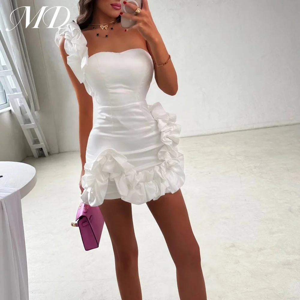 

MD Modern Short A-line Evening Gown Pleated Ruffle Sleeveless Cocktail Prom Gown vestidos One-Shoulder Prom Gown Customized 2025
