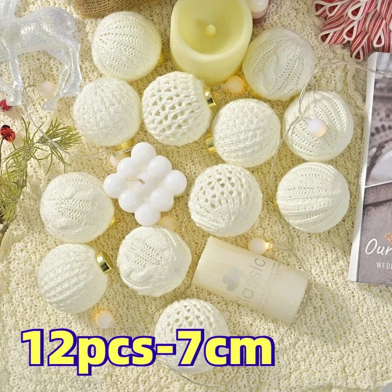 12pcs-7cm Light Luxury Christmas Ball Knit Christmas Tree Hanging Pendants Printed Special-shaped Christmas Spheres 2025 New