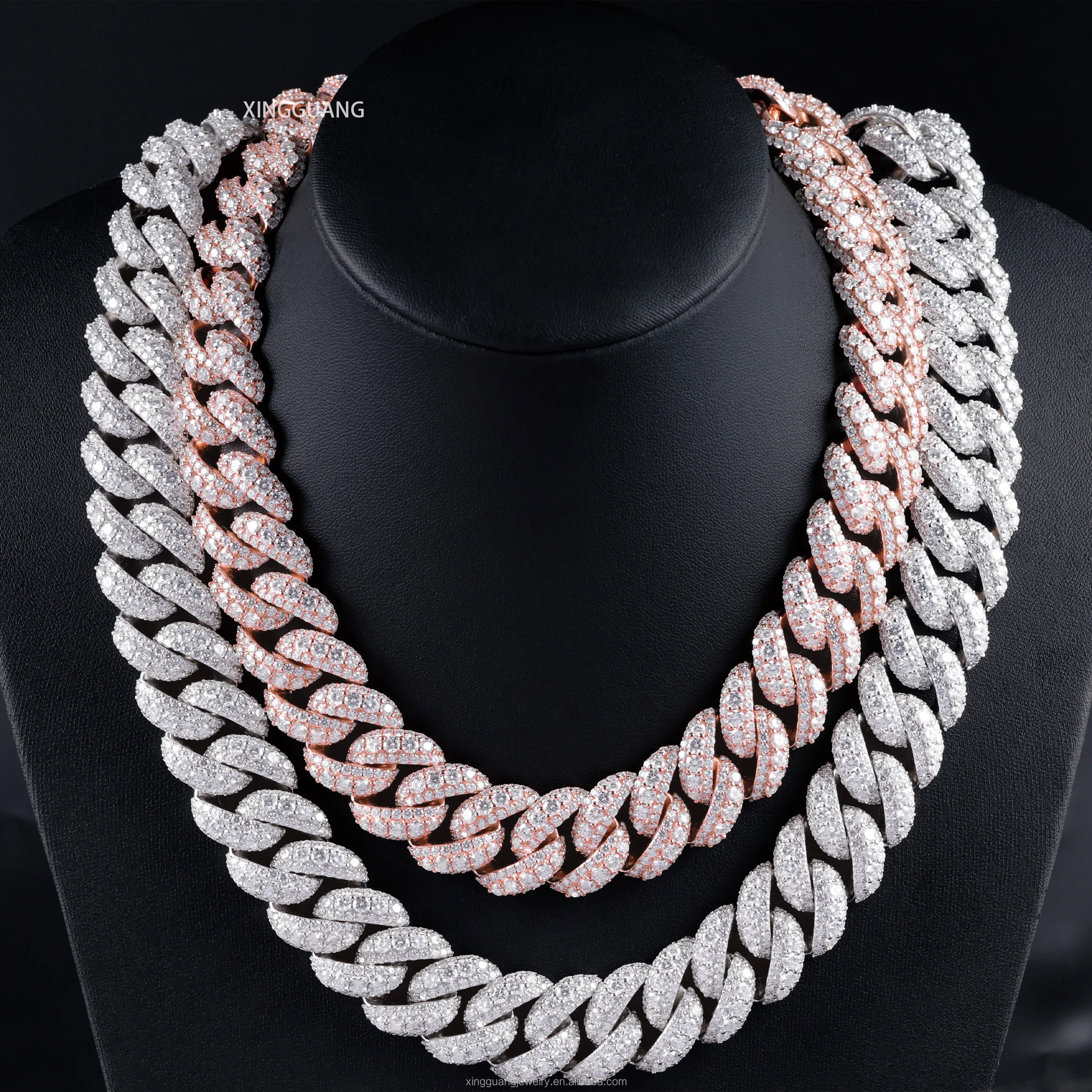 Hop Jewelry .Hip Full Ice Out Large Moissanite in the Middle Chain S925 18K Gold Plated VVS Diamond Cuban Link Chain Necklace
