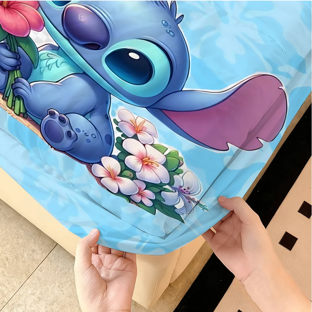 디즈니 스티치 스트레치 침대 시트, 더블 침대 시트, 부드럽고 따뜻한 벨벳 침대보, 매트리스 커버, 시트 보호 커버,