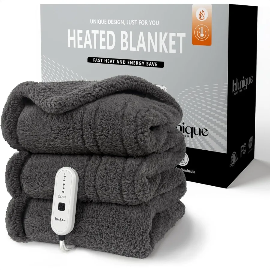 

Электрическое одеяло 50x60 дюймов, двухстороннее шерпа, мягкое, уютное, толстое, с подогревом, с 5 настройками нагрева, 14 часов, автоматическое выключение, hin