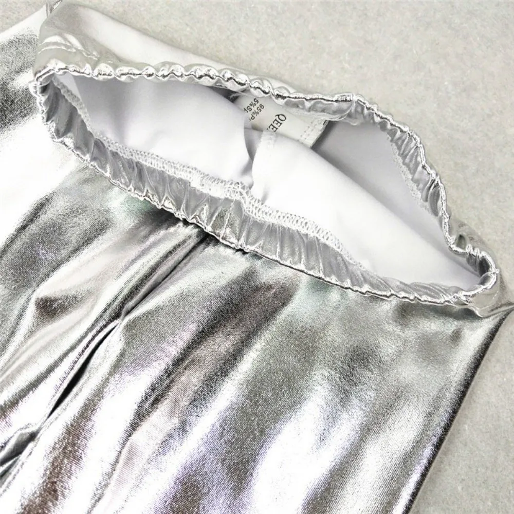 Fashion Elastic Kids Leggings Faux Leather Gold Silver Skinny Pants Boys