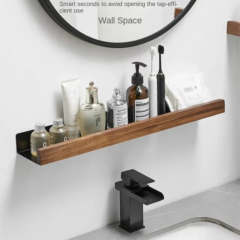 20-60cm Bathroom Wooden Shelves Toilet Wall Mounted Non-perforated Shelves Waterproof Kitchen Storage Bathroom Accessories