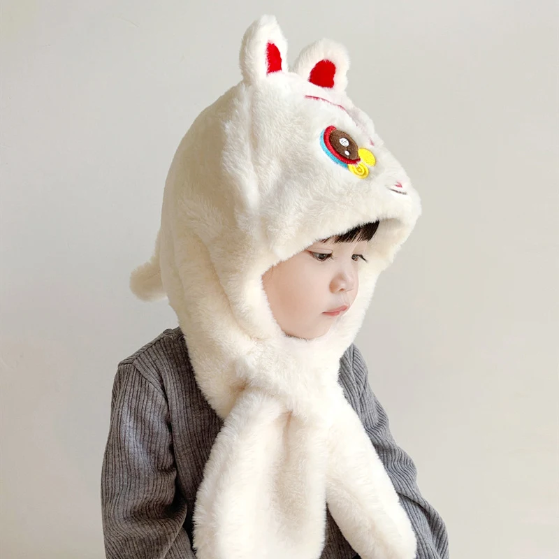 

Детская плюшевая шапка с героями мультфильмов, шарф, зимняя теплая защитная шапка для ушей для мальчиков и девочек, детские ветрозащитные шапки в китайском стиле с милым львом