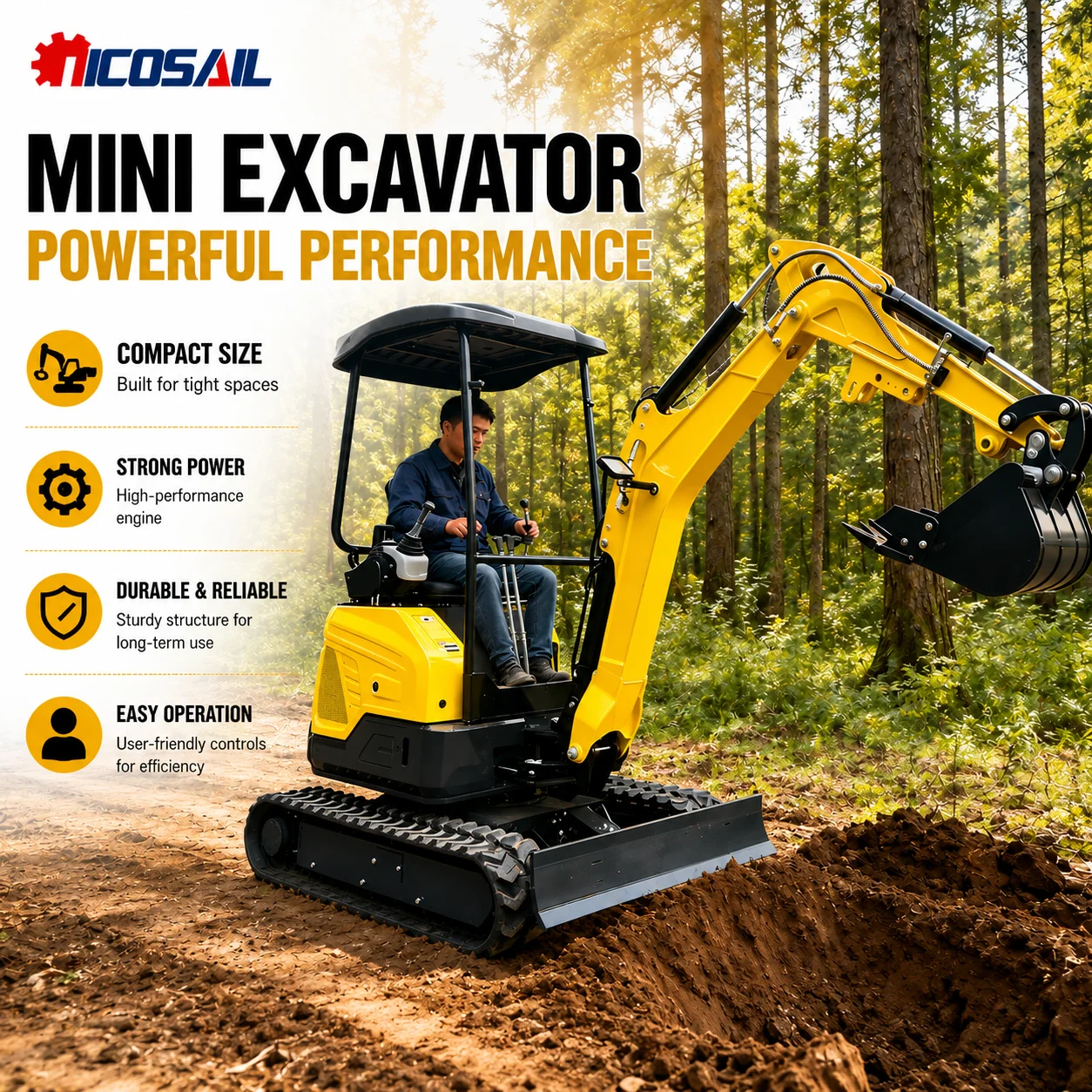 Mini-excavatrice compacte de 1,5 tonne, machine hydraulique pour travaux agricoles, aménagement paysager et projets de construction