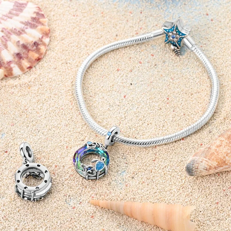 Colgante de plata de ley 925 para mujer, abalorio con forma de corazón y estrella de mar, compatible con pulsera Pandora Original, fabricación de joyas