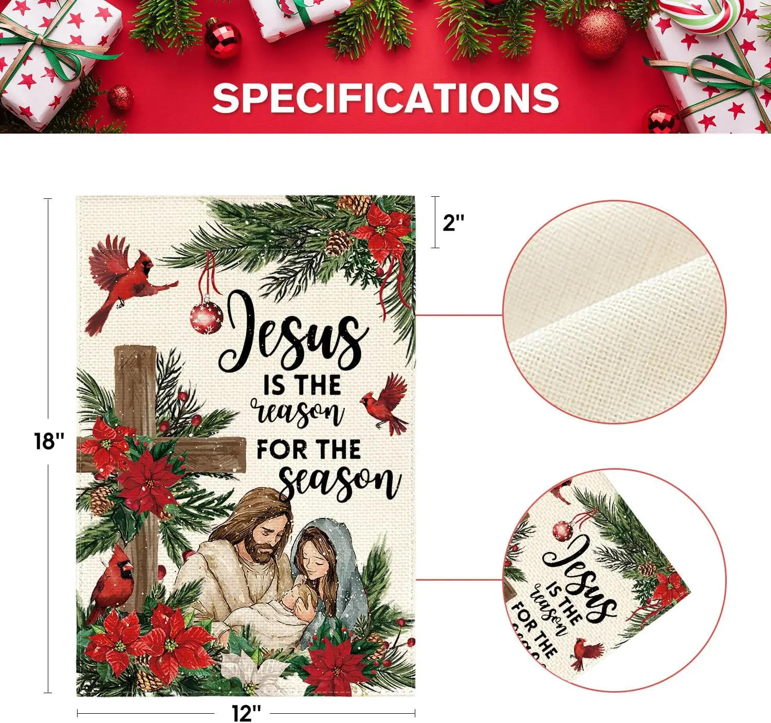 AVOIN colorlife يسوع هو سبب الموسم حديقة العلم 12x18 بوصة مزدوجة الجوانب في الخارج، عيد الميلاد المهد الشتاء Ho KZA