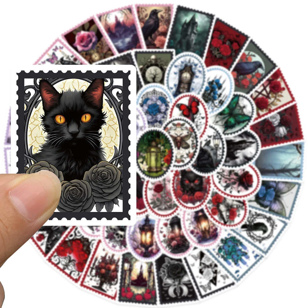 50 pezzi di cartoni animati retrò oscurità gotico rosa gatto corvo adesivi estetici per laptop bagagli chitarra telefono decalcomanie in vinile impermeabili