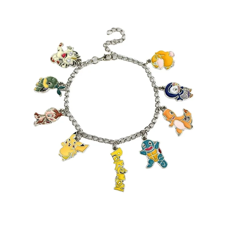 Bransoletka z figurkami Pokemon, Bulbasaur, Squirtle, Charmander, Meowth, metalowa emaliowana bransoletka na rękę, akcesoria do samodzielnego tworzenia biżuterii.