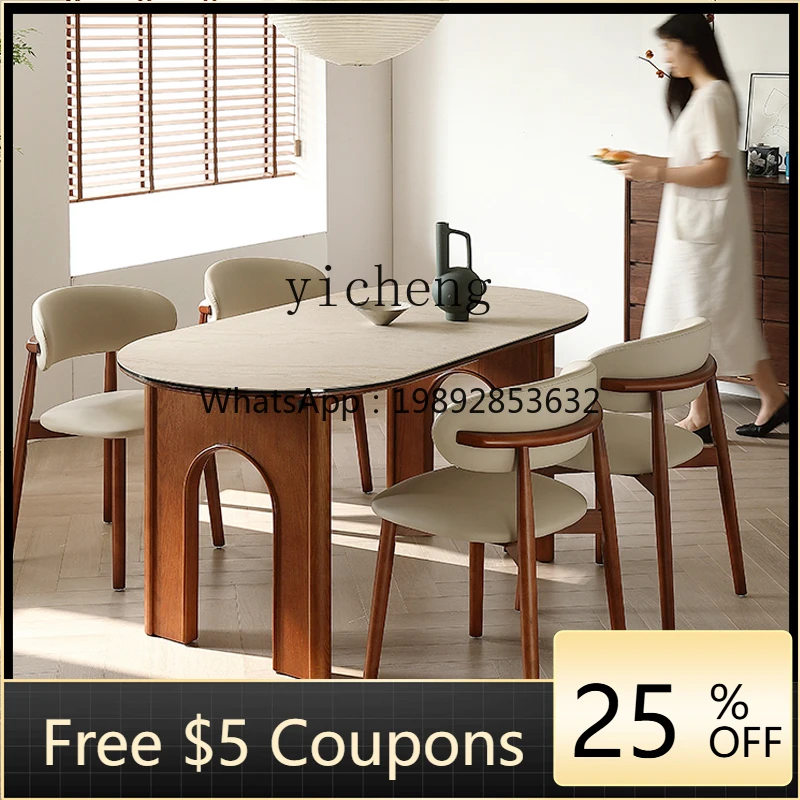 R1  travertine rock slab solid wood dining table French antique restaurant full support baseplate dining table
