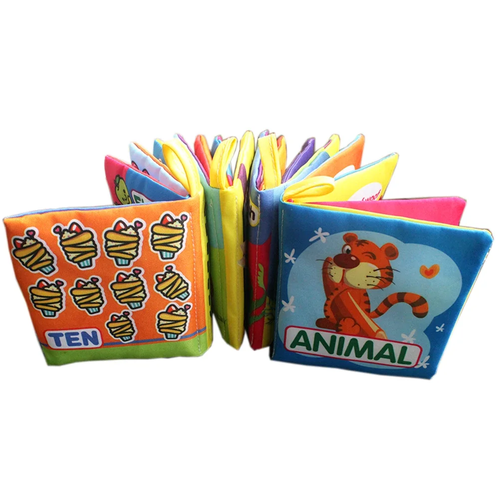 4PCS English Newborn Baby Cloth Picture Book Set Sound Learning Animal Knowledge 3-6months 1 to 2 Year Cognitive Development Toy