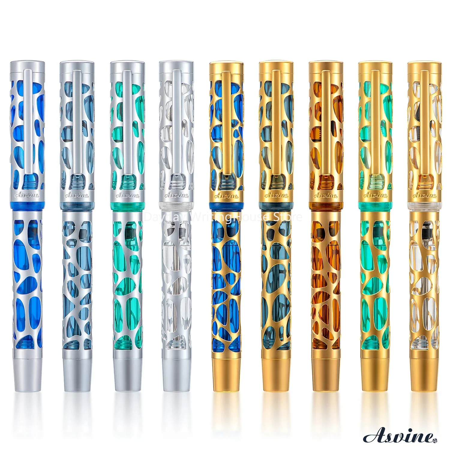 Smooth Asvine V169 Vacuum Filling Fountain Pen Transparent Acrylic Skeleton Hollow Carved EF/F/M Water Drop Writing Gift Set