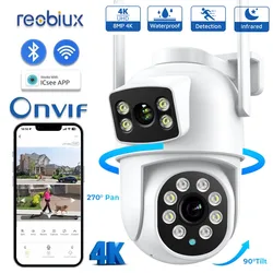 Reobiux  4K 8MP PTZ Wifi Camera Outdoor Wireless Security Camera Dual Lens Dual Screen Color Night Vision Human Detection iCSee