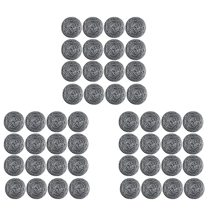 A96K-48 PCS Stainless Steel Sponges Scrubbers, Utensil Scrubber Scouring Pads Ball For Removing Rust Dirty Cookware Cleaner