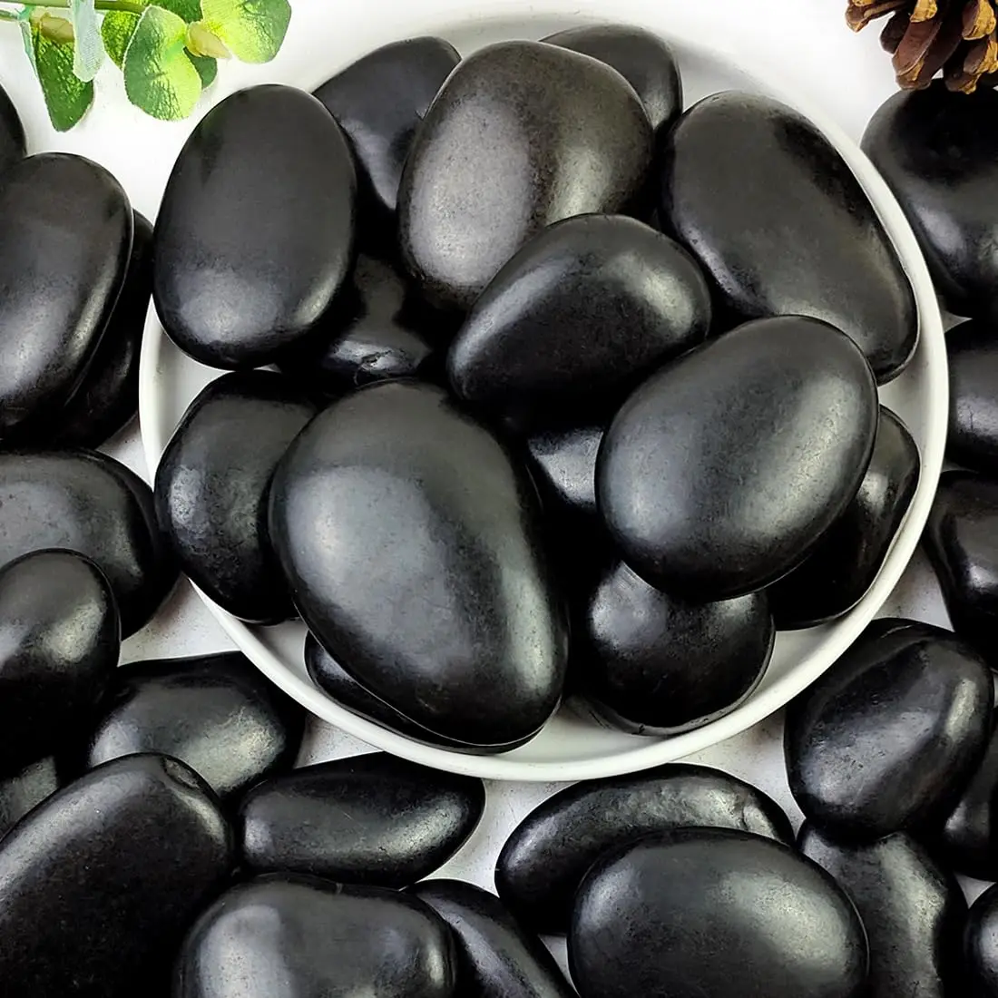 40lbs Black Rocks for Landscaping, 2-3 Inch River Rocks for Plants