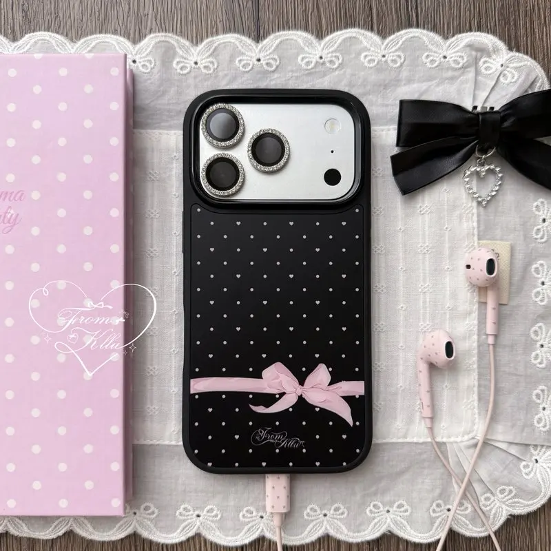 Kulu Polka Dot Ribbon Anti Drop Phone Case For Iphone16 17 18 Pro Max Shockproof Protective Cover