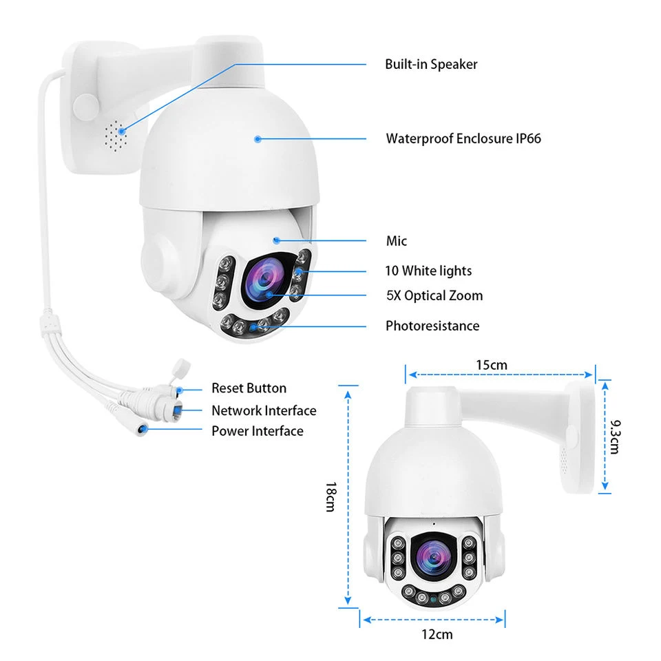 5MP 5X IP PTZ camera 2.7-13.5mm motorized lens with internal microphone POE compatible with Uniview HIK NVR