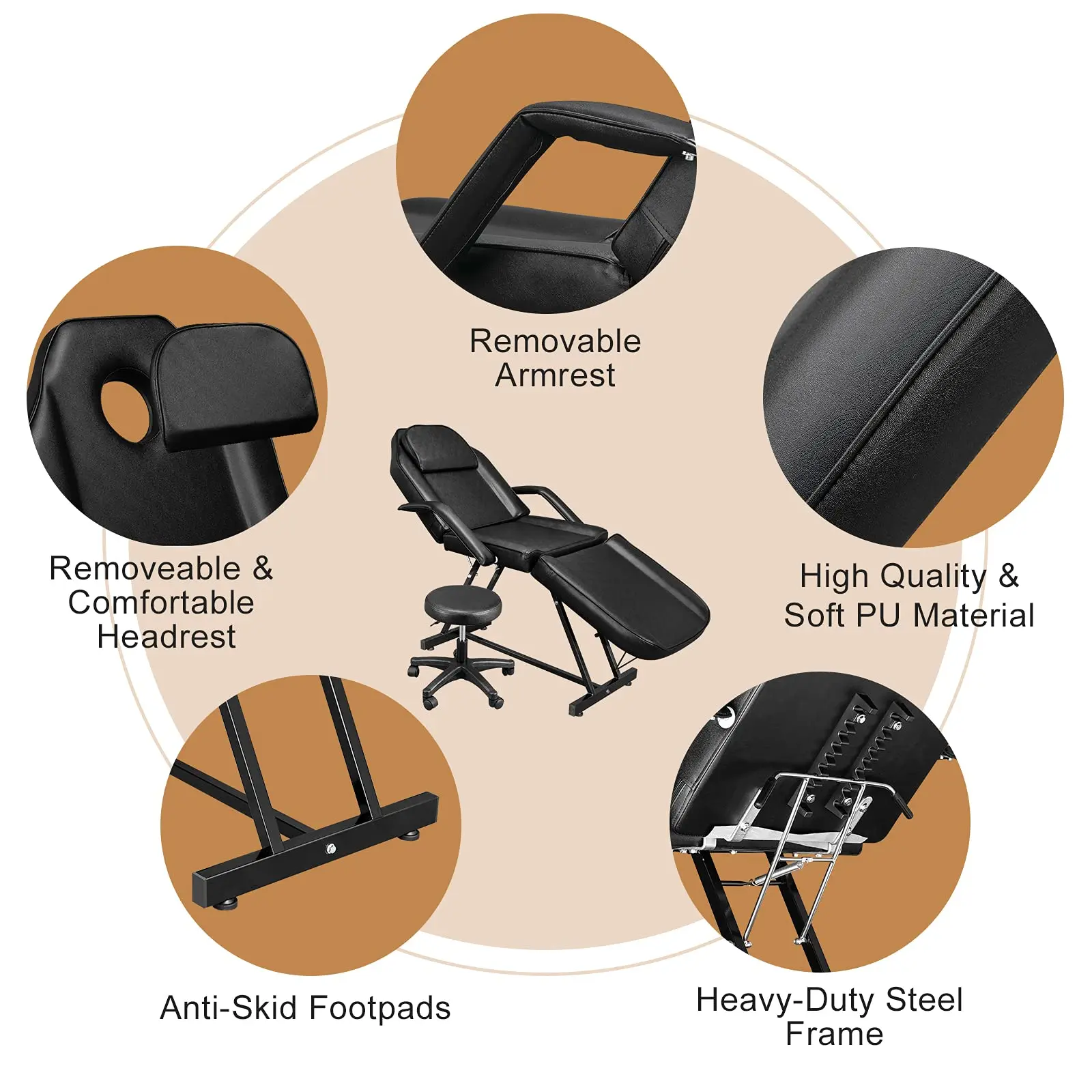 Massage Salon Tattoo Chair Esthetician Bed with Hydraulic Stool,Multi-Purpose 3-Section Facial Bed Table, Adjustable