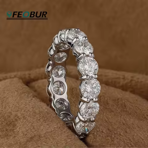 FEOBUR 2/3/5mm Full Moissanite Eternity Ring for Women Engagement S925 Silver Rings Lab Diamond Wedding Band Classic Jewelry