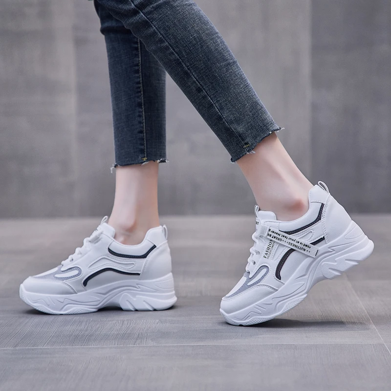 2022 new Brand Wedge Shoes Fashion designers white Sneakers Women leather thick-soled tennis Sports shoes woman Zapatillas Mujer