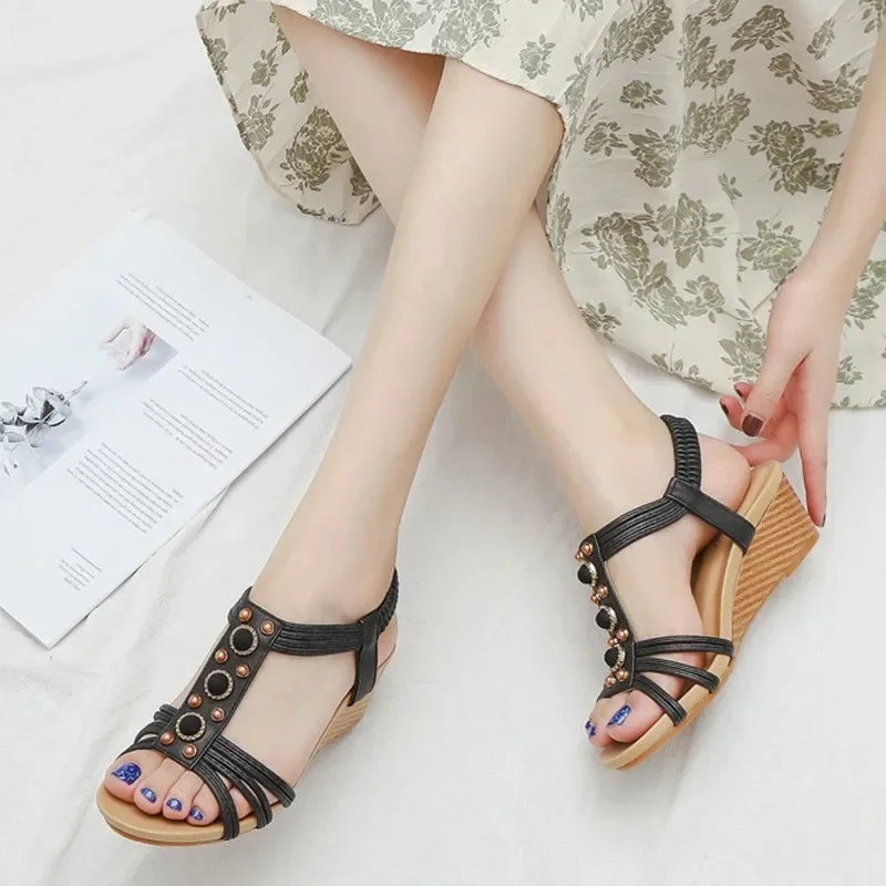 YAERNIWomen Zipper Sandals Ladies Open Toe Flower Wedge Back Strap Shoes Female Casual Narrow Band Fashion Sandal Woman Summer