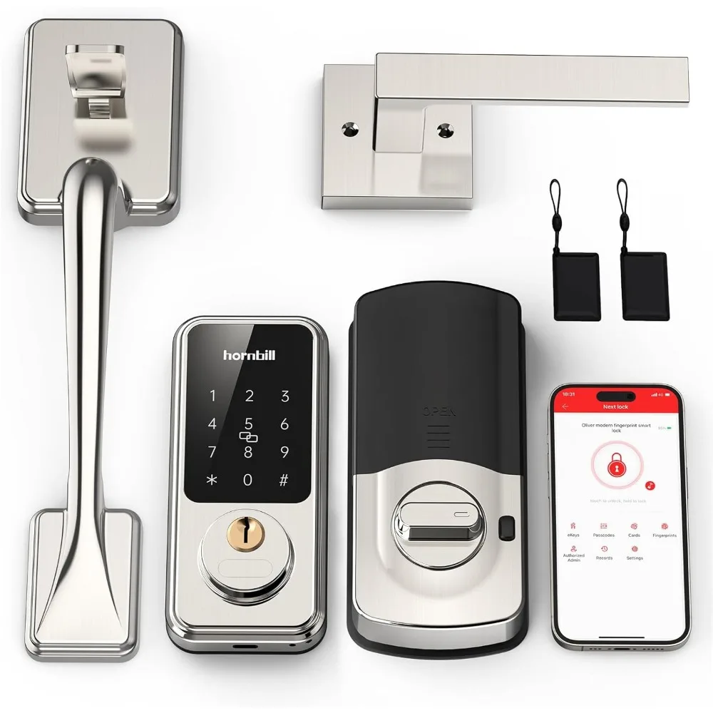Hornbill Smart Front Door Lock Set, Keyless Entry Türschloss mit Griff, Smart Deadbolt Keypad Lock, Alexa Front Door Handle Set