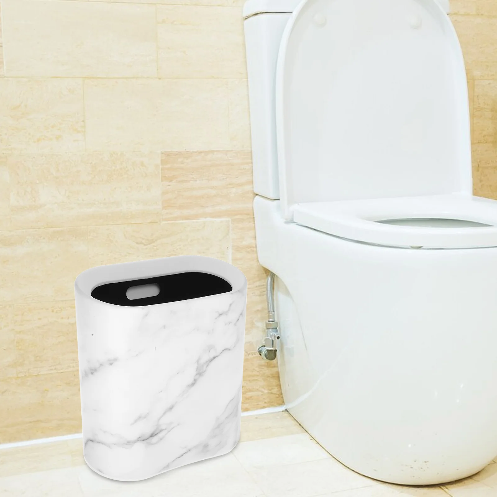 

Мусорный бак с мраморной отделкой, компактный размер для плотных помещений, ванная комната, спальня, кухня, домашняя отель, мусорная корзина, мраморный мусорный бак для ванной комнаты